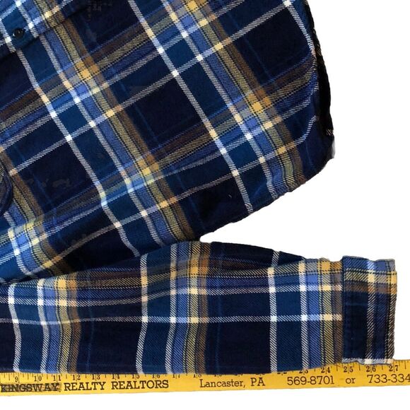 Lands End Rugged Work Shirt Mens Sz 2XL Tradtional Fit Hefty Blue Plaid Pockets - Picture 14 of 15